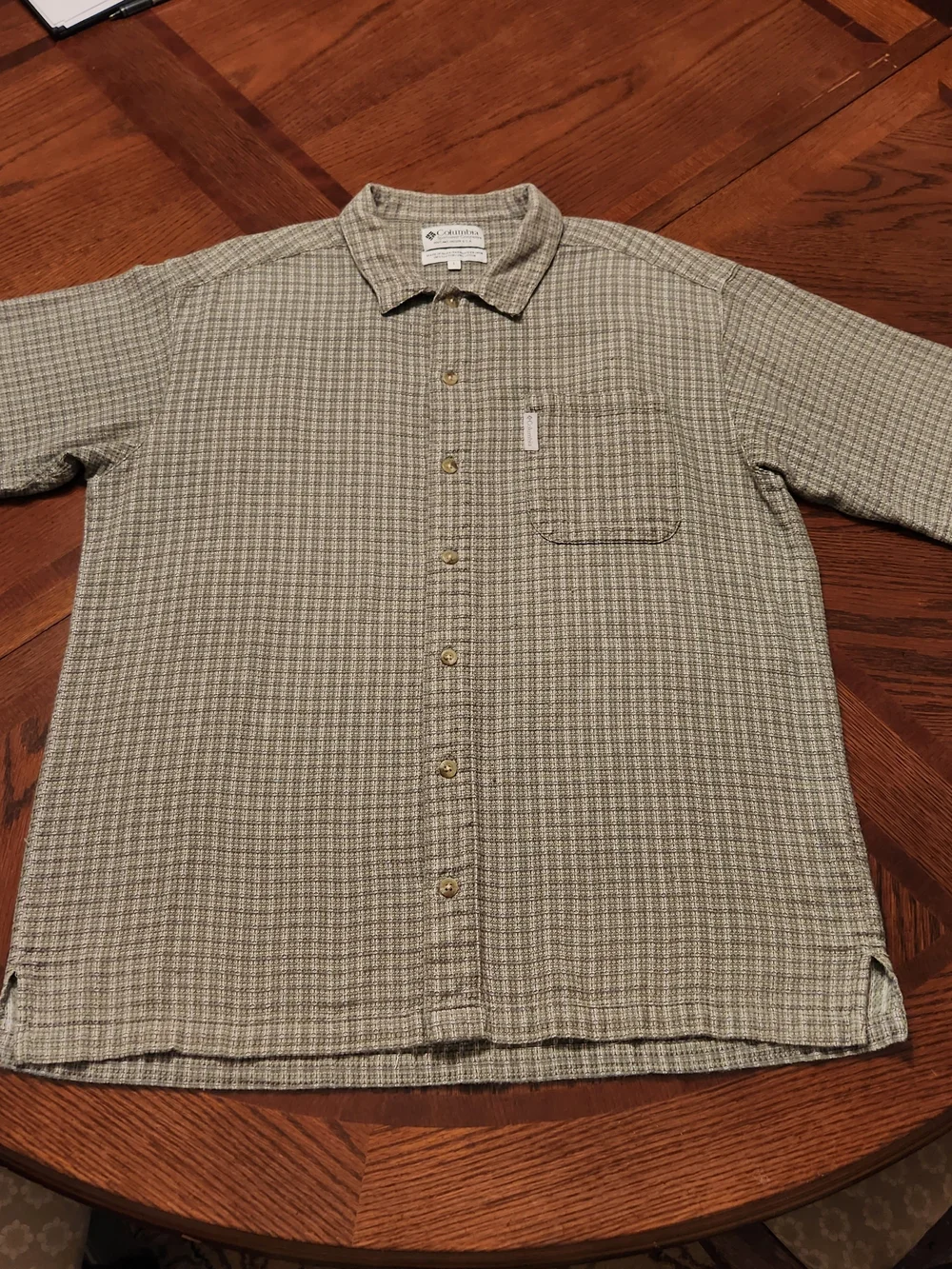 Vintage Columbia Sportswear Men's L Green Waffle-Knit Honeycomb Henley Shirt